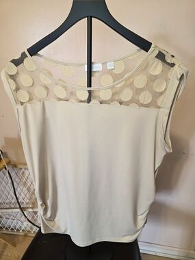 New York & Company Cream Dot Mesh Yoke Sleeveless Camisole